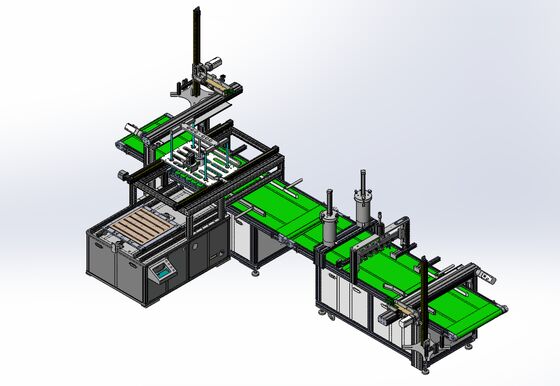 Beli Sistem perakitan khusus panel 600x600 yang menampilkan stasiun pengikatan PCB Mesin Pengeluaran Lem dan unit pemuatan untuk proses produksi pembuatan online